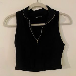 Never worn, quarter zip collared crop top Zara